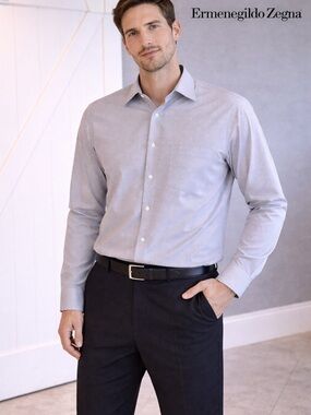 Ermenegildo Zegna Pale Blue Micro-Check Dress Shirt BB10